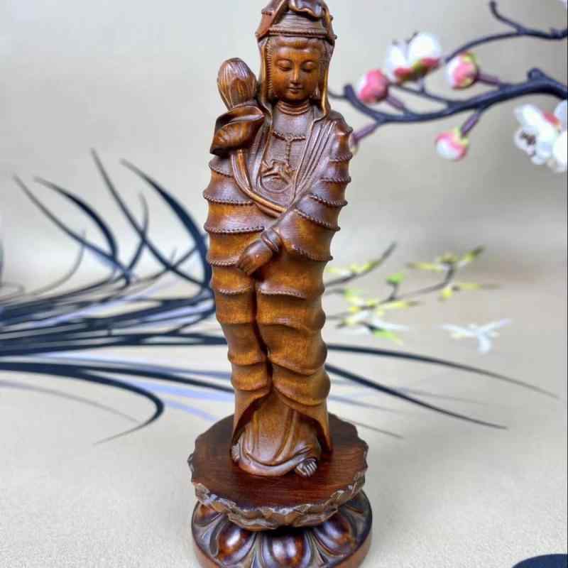 楽天市場】文殊菩薩 檜を用いた木彫りの仏像 置物 フィギュア 桧木