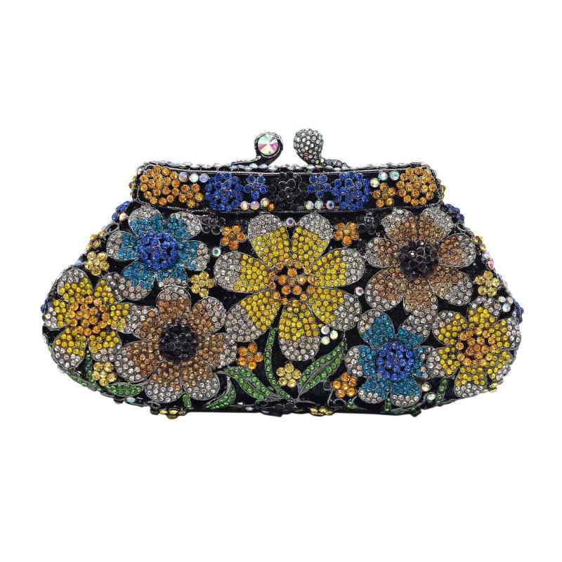 バッグ レディース クラッチバッグ イブニングバッグ デイジーモチーフ 全面ラインストーン 立体デザイン ハードタイプ 欧米風 パーティー 結婚式 二次会 お呼ばれ フォーマル マグネット開閉 合金素材 ブラック｜モズラボ