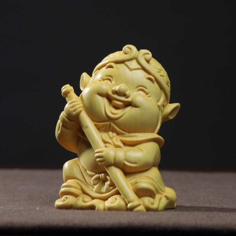 置物 崖柏 木彫り 無垢材 西遊記 キャラクター フィギュア 孫悟空 猪八戒 三蔵法師 沙悟浄 デフォルメ 新中式 リビング 玄関 インテリア 飾り オブジェ コレクション