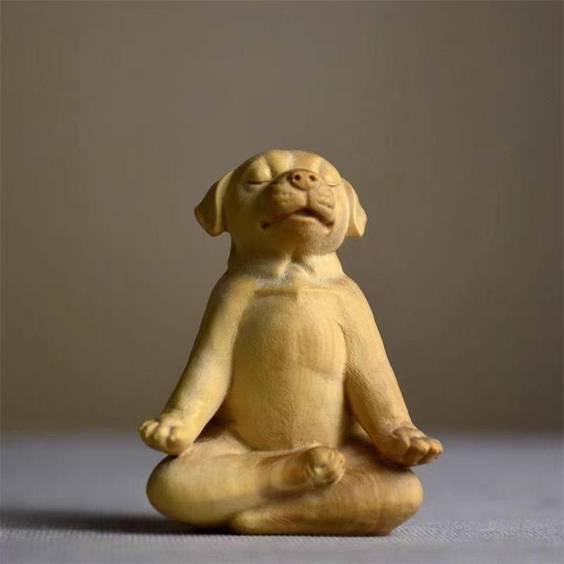 置物 黄楊木 無垢材 ヨガ ドッグ 瞑想犬 モダン シンプル かわいい 個性的 玄関 リビング インテリア おしゃれ オブジェ 癒し アート フィギュア