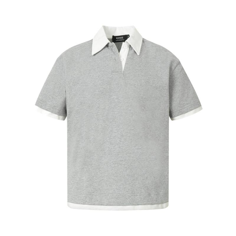 POLOシャツ メンズ フェイクレイヤード 配色切替 デザイン ゆったり ルーズフィット カジュアル ストリートファッション 春夏 半袖 通気性