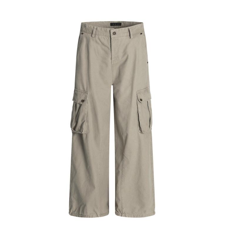 カーゴパンツ メンズ 多ポケット 通気性 ゆったり ワイド ストレート 綿100% ロングパンツ オールシーズン対応 ストリートカジュアル タウンユース 普段使い 無地 ボトムス