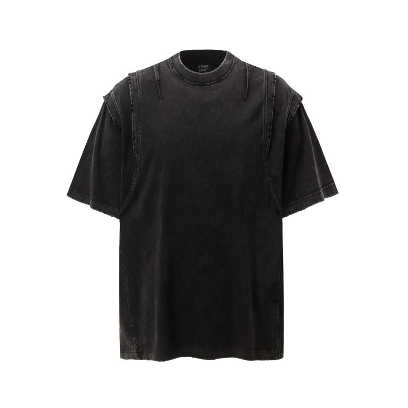 Tシャツ 男女兼用 ユニセックス メンズ レディース ストリート系 アメリカン ウォッシュ加工 ダメージ加工 切り替え 半袖 オーバーサイズ ゆったり ルーズ カジュアル トップス 春夏 4,764円
