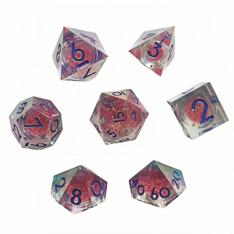 ダイス D&D TRPG ボードゲーム クトゥルフ神話 多面体 電気メッキ加工 クリア 樹脂製 流砂 グリッター ゴールド文字 D4-D20 7個セット