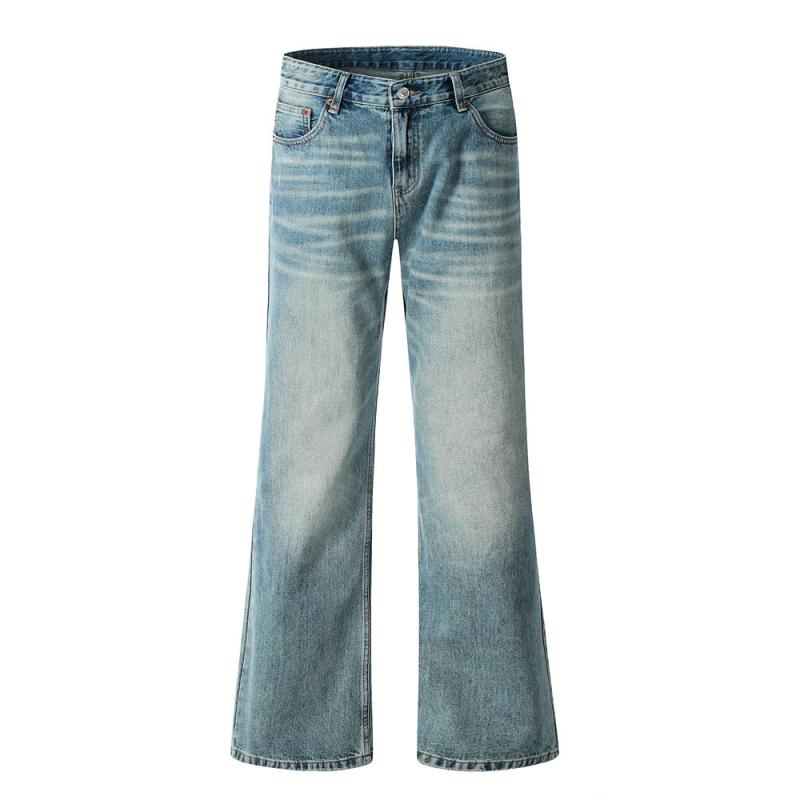 デニムパンツ メンズ ダメージ加工 ウォッシュ加工 タイダイ染め ブリーチ フレア ワイド ロングパンツ アメカジ ストリート ヒップホップ カジュアル 綿混 ノンストレッチ ミドルウエスト ジッパーフライ マルチポケット オールシーズン ウォッシュブル