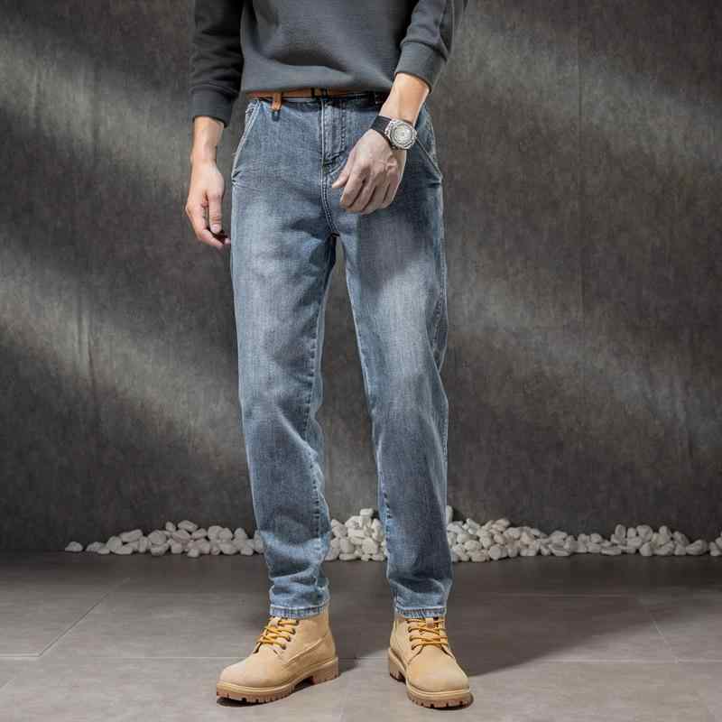 デニムパンツ メンズ アメリカンカジュアル 着回し自在 春夏 薄手 軽量 ストレート ロングパンツ 中高ウエスト 綿混ストレッチ 高級感 快適な履き心地 ブルー カジュアルスタイル
