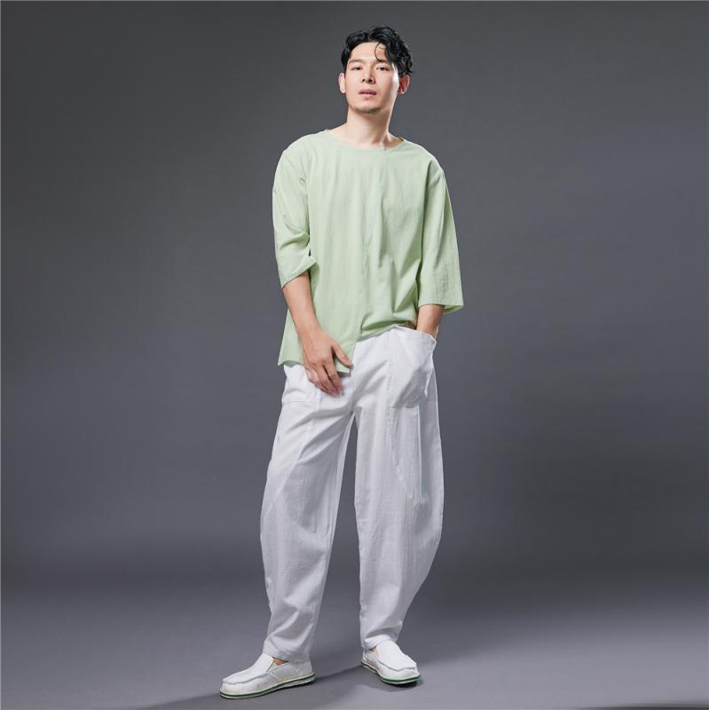 Tシャツ メンズ 夏物 綿麻 やわらか 薄手 軽量 通気性 無地 レトロ 丸首 クルーネック ゆったり オーバーサイズ おしゃれ カジュアル リラックス 普段使い デイリーユース 半袖