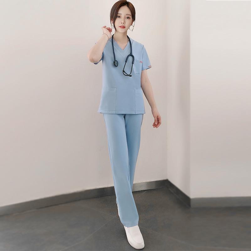 制服 レディース 吸汗速乾 半袖 韓国風 ナース服 看護師 産後ケア 美容 エステ 医療 介護 トリマー 動物病院 職場 ユニフォーム ポリエステル セットアップ