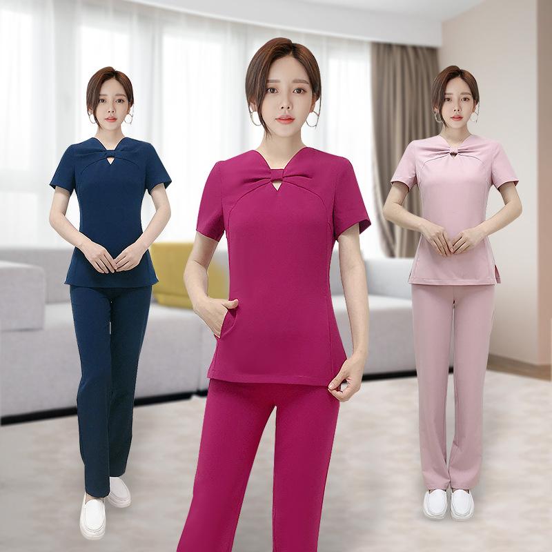 エステ服 レディース 吸汗速乾 半袖 韓国風 セットアップ マッサージ 整体 足つぼ セラピスト 施術着 美容 サロン スパ 制服 ユニフォーム 産後ケア 大きいサイズ対応