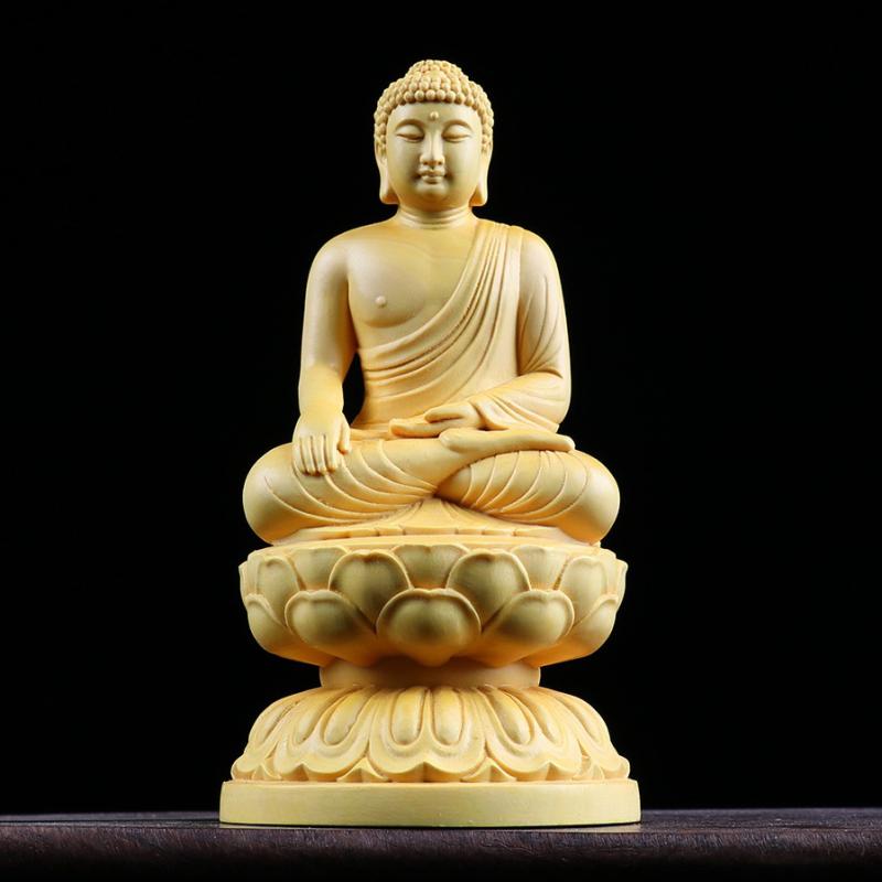 仏像 柘植木彫り 大日如来 釈迦如来 蓮華座 禅意 瞑想 家庭用 供養 供物 仏壇用 ミニサイズ 手彫り 置物 オブジェ インテリア モダン中華風 車載 車内用 癒し 開運 縁起物