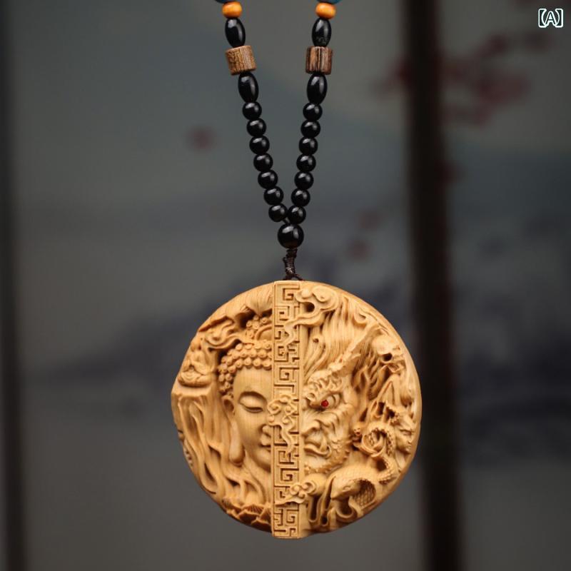 ペンダント 円形 カイハク 木彫り 善悪一念 一念仏魔 仏教 禅 瞑想 コレクション 開運 厄除け 縁起物 お守り アジアン オブジェ インテリア 置物 工芸品 男性用 女性用 ユニセックス