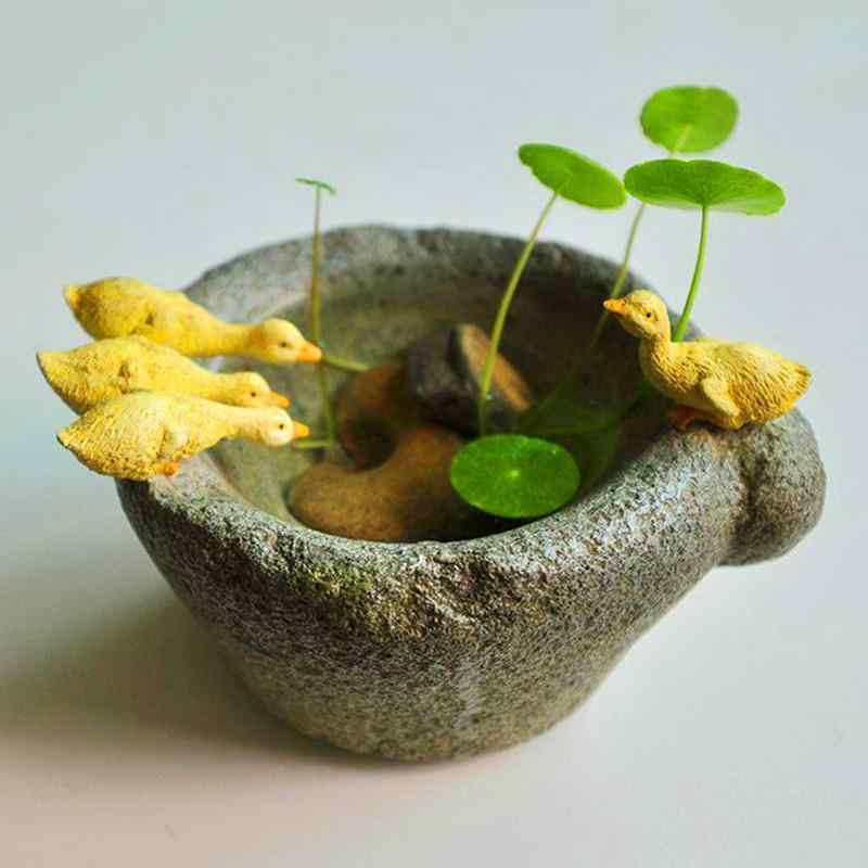 植木鉢 アヒル 樹脂製 石臼風 水耕栽培用 多肉植物 コインプラント 禅風和モダン ナチュラル インテリア 置物 オブジェ 底穴なし ギフト プレゼント
