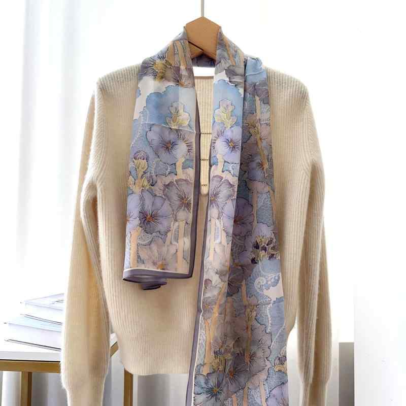 スカーフ レディース UVカット 桑蚕シルク クレープ織り ロングショール 上品 エレガント 牡丹柄 春夏 ファッション小物 多機能 通勤 オフィス デイリー