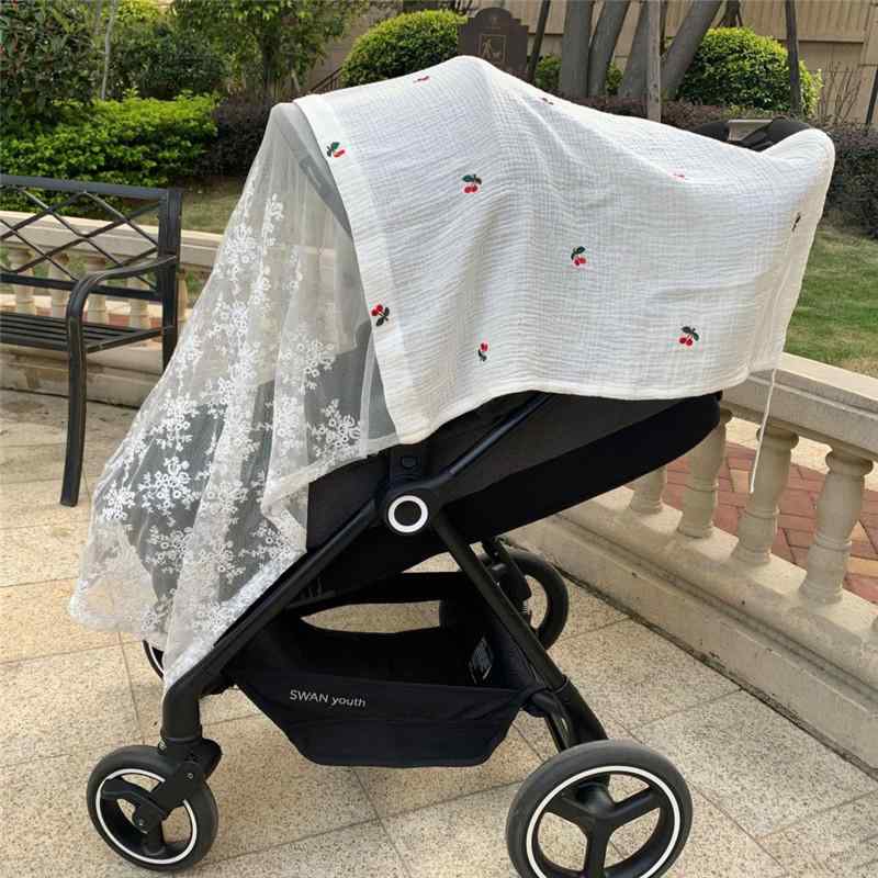 蚊帳 ベビー ベビーカー 日よけ 防蚊 風よけ 汎用 多機能 全面カバー お出かけ 乳幼児 0-3歳対応 かわいい 刺繍柄 ソフト 軽量