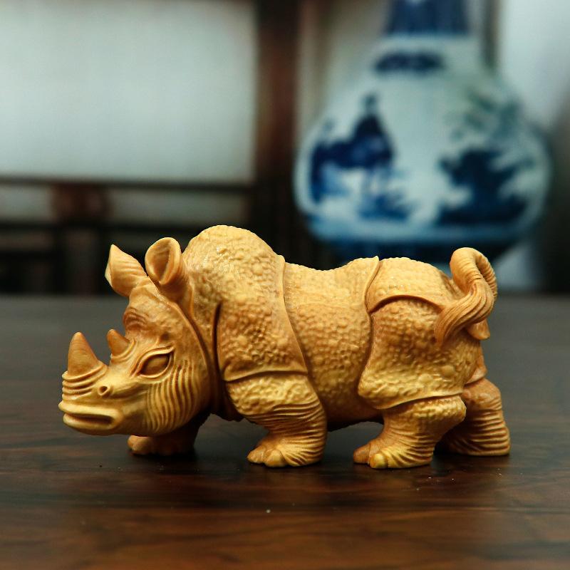 置物 黄楊木彫刻 サイ 動物モチーフ 高級感 インテリア オブジェ 中国風 アジアンテイスト 掌サイズ 手持ち飾り 開運 縁起物 デスク 書斎 リビング 玄関 装飾品 プレゼント ギフト