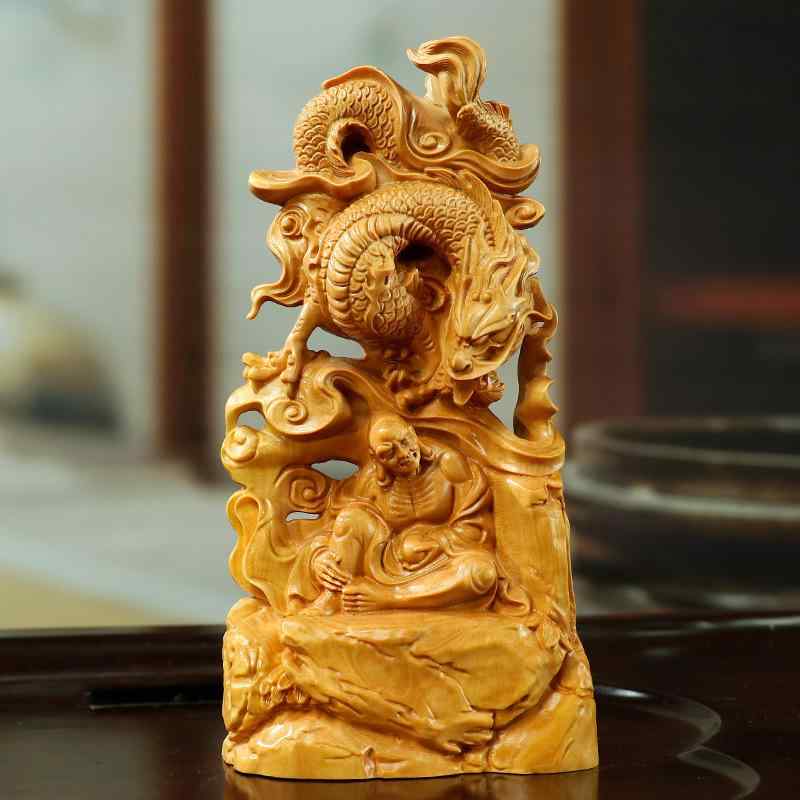 仏像 置物 降龍羅漢 ツゲの木製 精巧な木彫り 工芸品 手持ち彫刻 掌中仏 開運グッズ 縁起物 コレクション オブジェ 厄除け 風水 中華風 飾り物