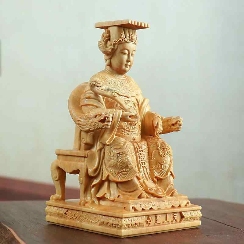 仏像 黄楊木彫刻 中国風 天上聖母 媽祖 置物 開運 招福 室内装飾 車内飾り デスク インテリア リビング 玄関 オフィス オブジェ 手彫り 木彫り 工芸品 アジアン