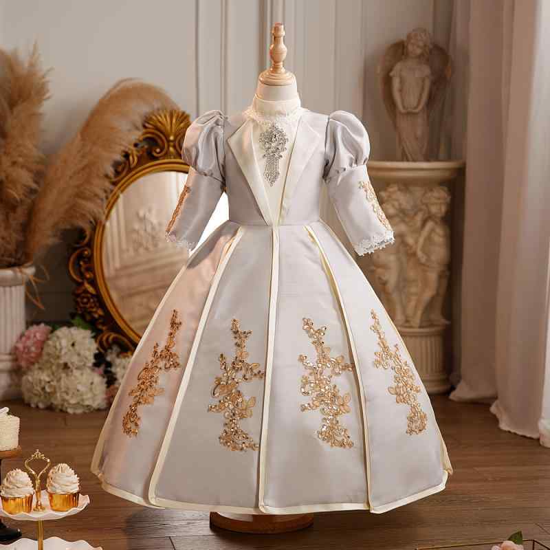 ドレス キッズ 女の子 ロリータ ロシア風 シンデレラ プリンセス 誕生日 バースデー 発表会 演劇 衣装 記念撮影 グレー かわいい 華やか 仮装 コスチューム