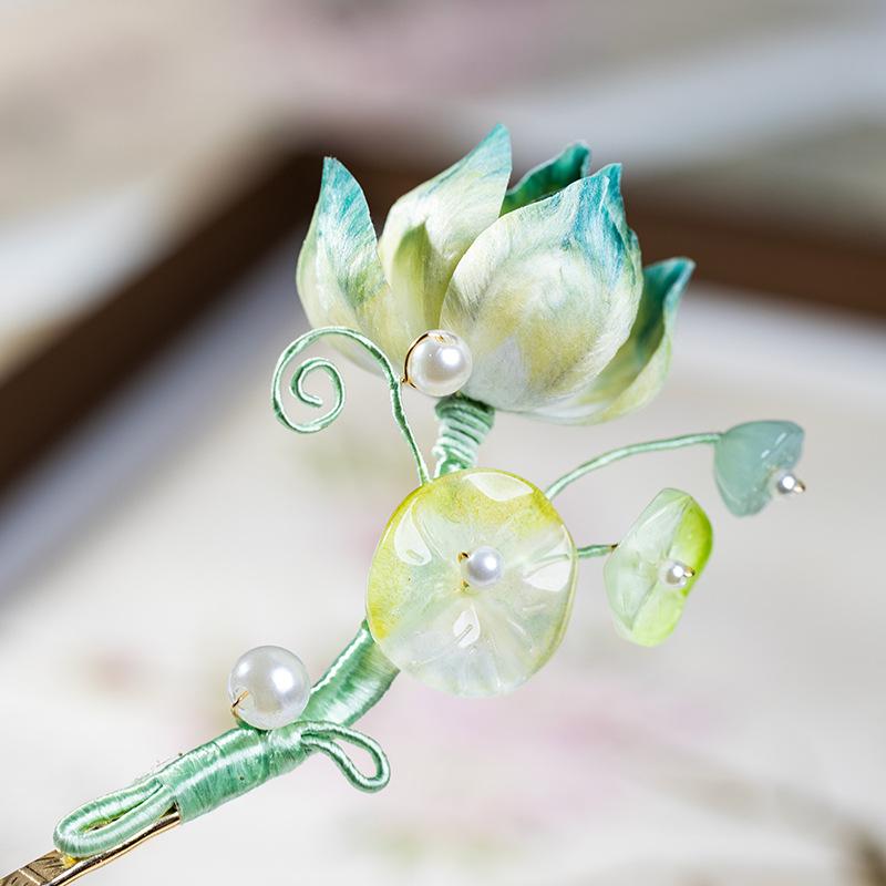 かんざし 伝統工芸 絨花 ハンドメイド 立体 蓮の花 蓮の葉 新中華風 古風デザイン 高級感 クールエレガント 和装 着物 浴衣 成人式 髪飾り 春夏 4,445円