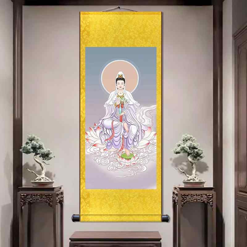 楽天市場】掛け軸 観音菩薩像 仏画 宗教画 中国画 水墨画 複製画 絹本