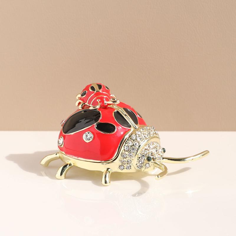 ジュエリーボックス 高級感 エナメル ラインストーン装飾 金属製 てんとう虫 親子 赤色 ミニサイズ 指輪収納 アクセサリーケース 小物入れ インテリア飾り物 ギフト 贈り物