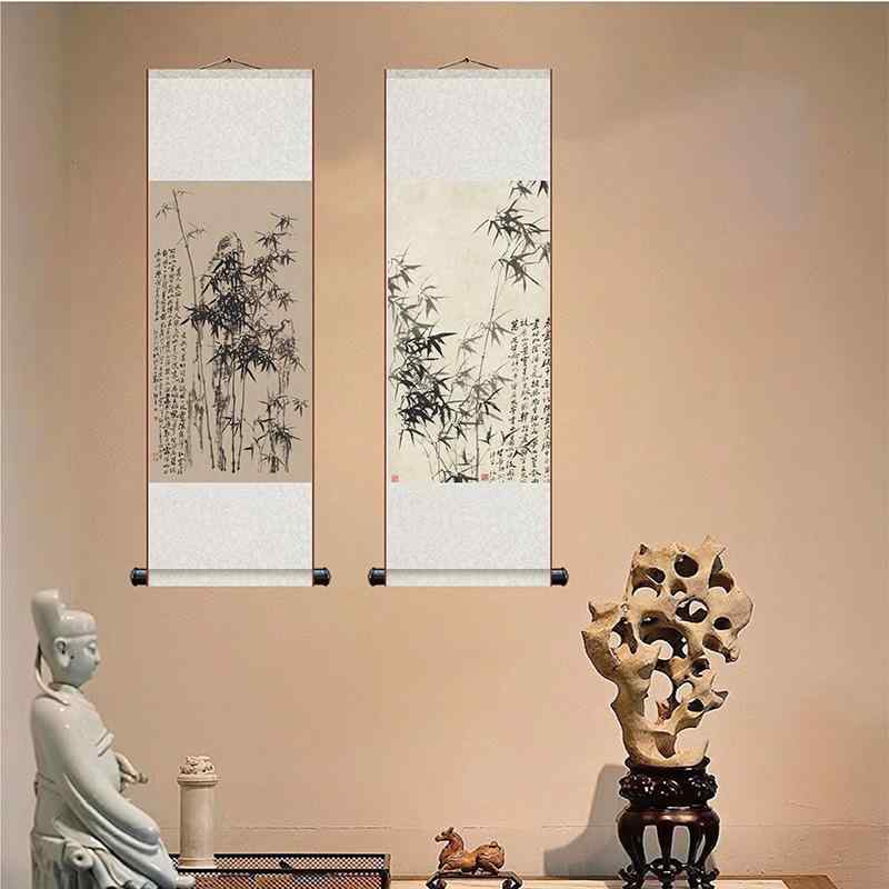 楽天市場】掛軸 鄭板橋 風竹石図 複製画 中国美術 水墨画 絹製 アート