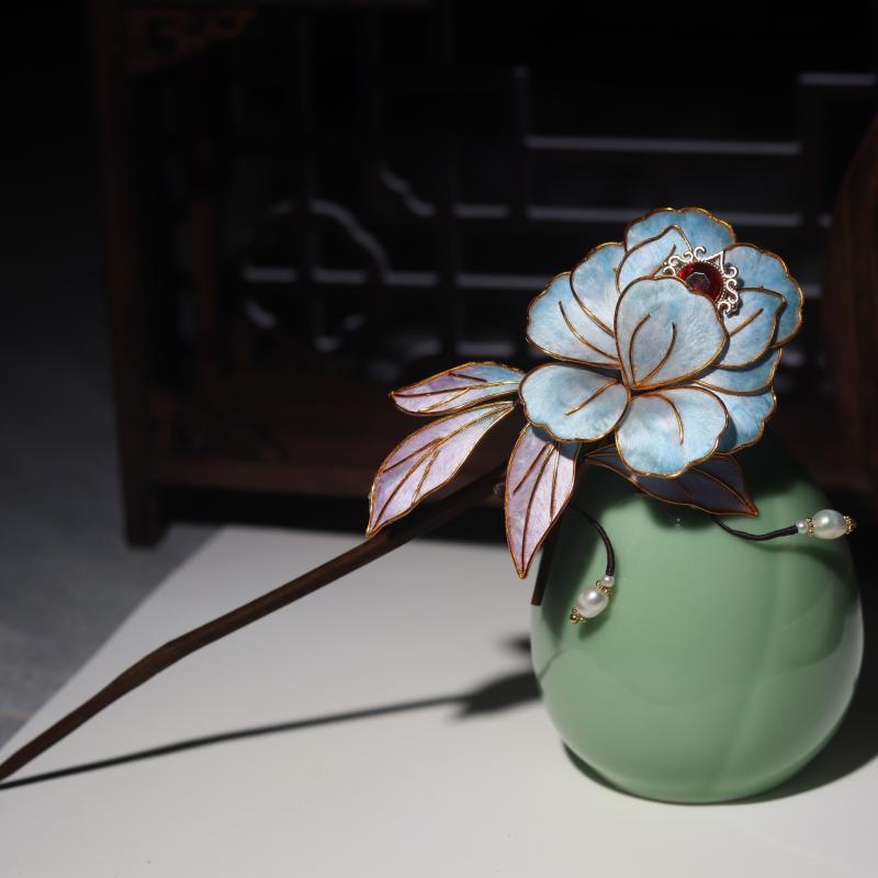 髪飾り 中国伝統工芸 ベルベットフラワー かんざし パール レトロ クラシック 花モチーフ 華やか 上品 和装 漢服 成人式 卒業式 浴衣 ヘッドドレス