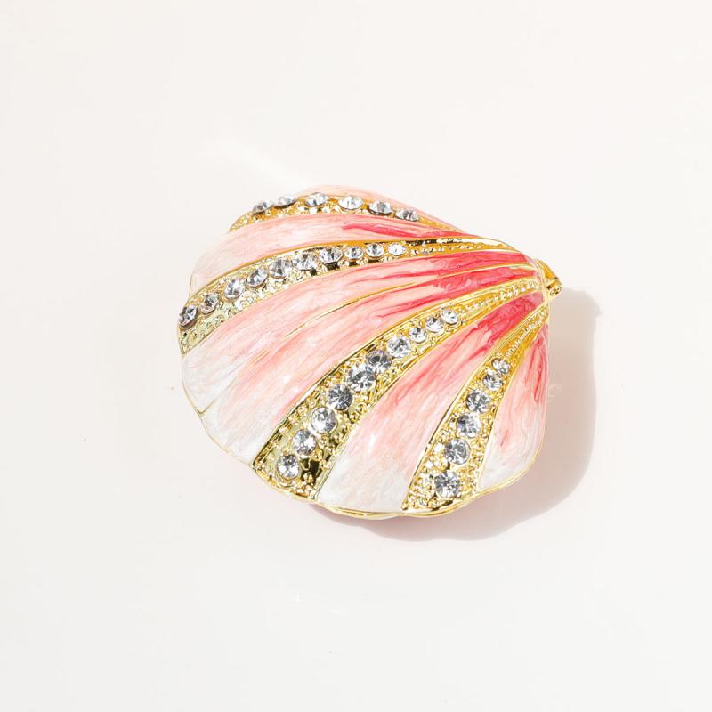 ジュエリーボックス ピンク シェル型 貝殻モチーフ エナメル彩 七宝焼き風 合金製 工芸品 アクセサリー収納 リングケース 指輪入れ 飾り物 置物 小物入れ