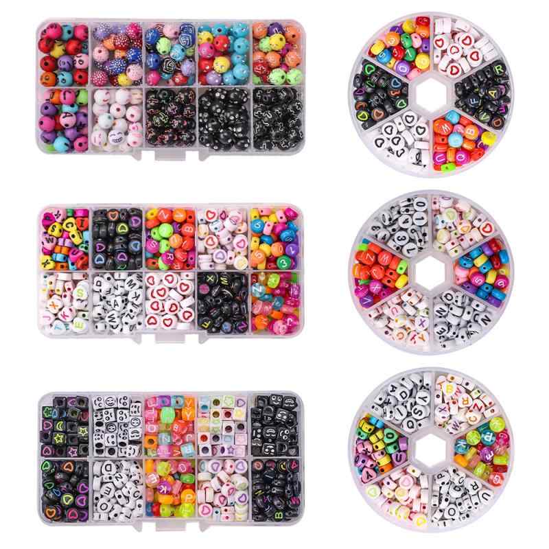 ビーズ 子供用 キッズ DIY アクセサリーパーツ 早期教育 知育玩具 アルファベット 数字 バラビーズ 手芸材料 アクリル 丸型ケース入り 240個セット