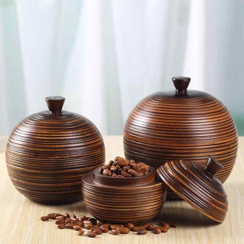 茶筒 木製 彫刻 蓋付き タイ輸入 アンティーク調 レトロ 上品 おしゃれ インテリア 茶葉入れ 小物入れ 収納ボックス プレゼント ギフト