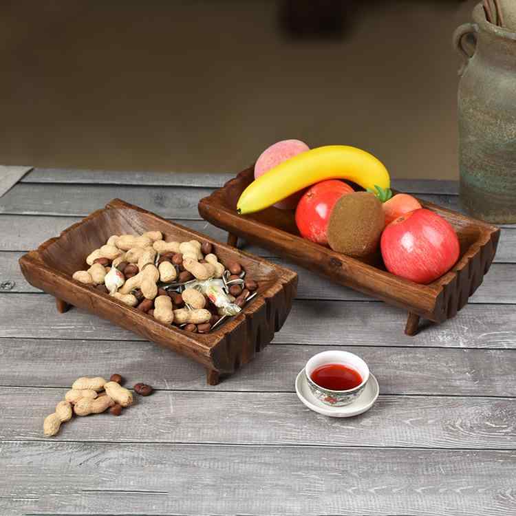 木製プレート タイ チーク材 無垢材 フルーツ皿 菓子皿 おしゃれ 高級感 レトロデザイン インテリア雑貨 リビング ダイニング 果物 デザート ドライフルーツ ケーキ スナック 小物入れ ディスプレイトレイ