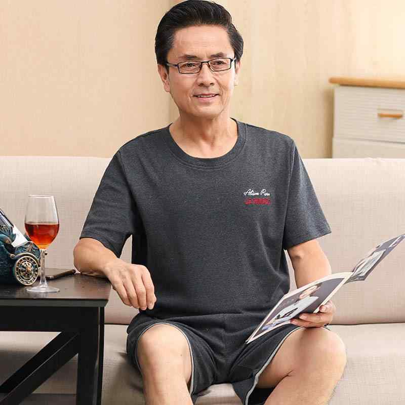 パジャマ メンズ 中高年 男性用 夏用 薄手 半袖 ショートパンツ 大きいサイズ ゆったり 接触冷感 通気性 伸縮性 部屋着 ルームウェア ワンマイルウェア 綿混 丸首 上下セット