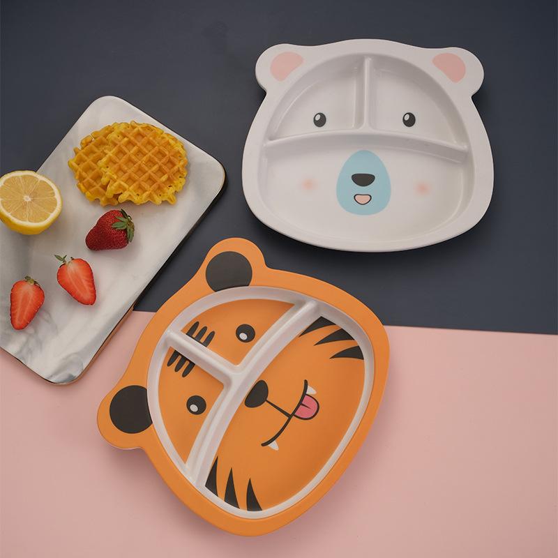 プレート キッズ ベビー 竹繊維製 仕切り付き キャラクター 離乳食 ごはん用 家庭用 幼稚園 保育園 アニマル柄 かわいい おしゃれ 食事用