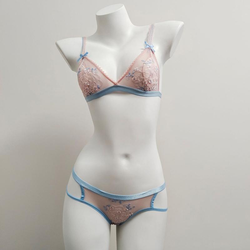 ブラジャー ショーツセット レディース セクシー ランジェリー 谷間メイク 極薄 シースルー レース 刺繍 フレンチ ノンパテッド 春夏 快適 通気性 純欲風