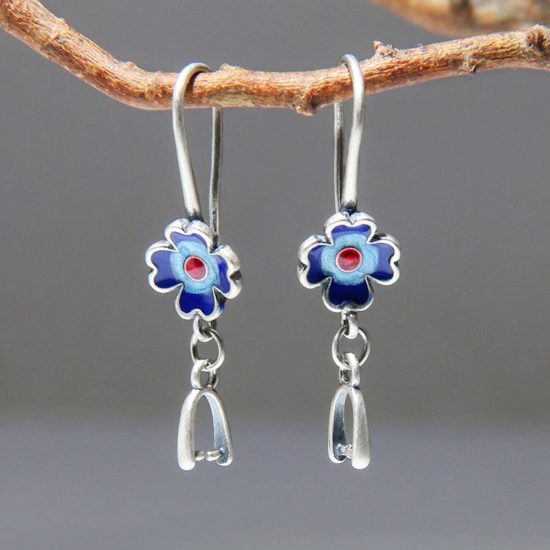 ピアス レディース 925シルバー 景泰藍 滴膠工芸 レトロ 民族風 エスニック 花モチーフ ダングル かわいい 春夏｜モズラボ 6,993円