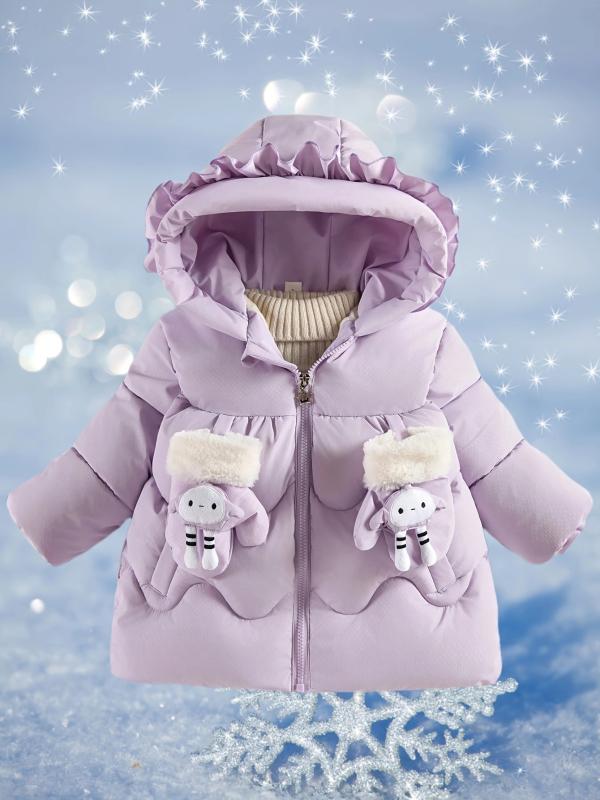 中綿ジャケット キッズ 女の子 厚手 あったか フード付き ジップアップ ポリエステル ふわふわ 秋冬 韓国風 おしゃれ かわいい ひつじ キャラクター トレンド