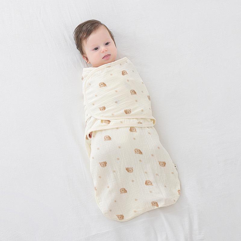 おくるみ ベビー 新生児 赤ちゃん モロー反射防止 ぐっすり眠る 寝かしつけ 4重ガーゼ コットン スリーパー 繭型 薄手 春夏秋冬 オールシーズン ラップ式 動物柄 花柄 ホワイト