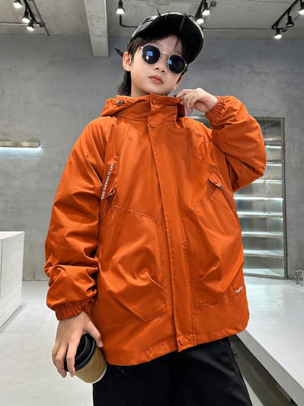 キッズ 男の子 ジュニア アウター マウンテンパーカー 着脱式 スリーインワン フード付き 秋冬 防寒 厚手 カジュアル アウトドア ジップアップ ショート丈 ポリエステル