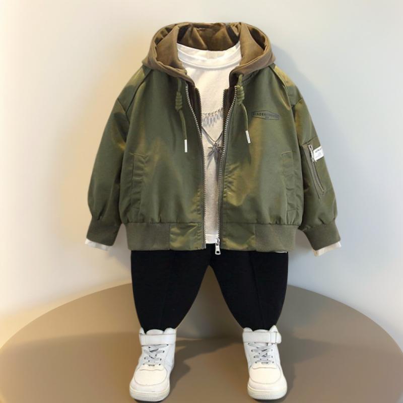 キッズ 男の子 ジャケット アウター フェイクレイヤード 重ね着風 フード付き 春秋 フライトジャケット MA-1 韓国風 おしゃれ カジュアル 綿素材 ジャンパー