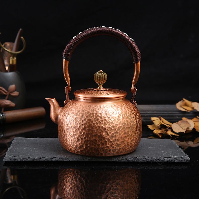 茶壺 銅壺 急須 600ml 直火 煮茶 槌目 銅製 小さめ レトロ 電気メッキ加工 オフィス用 シンプル 丁寧な手仕事｜モズラボ