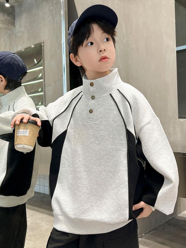 スウェット 男の子 ジュニア モックネック 切り替え 学院風 長袖 プルオーバー 春秋 綿混 カジュアル トレンド おしゃれ