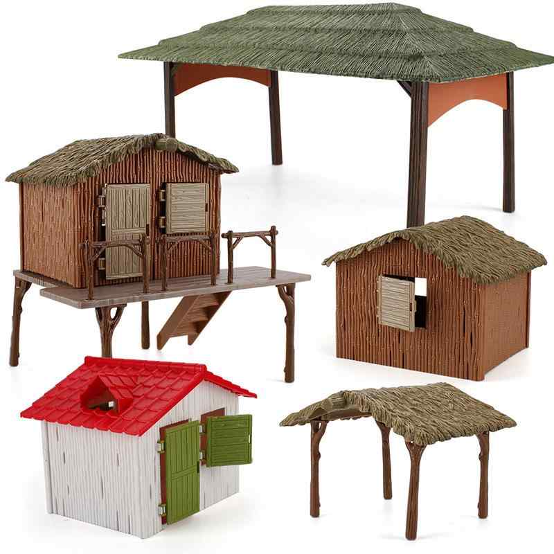 ジオラマ キッズ 組み立て式 リアル ファーム ミニチュア 模型 農場 ハウス 茅葺き小屋 アニマルワールド 卓上 置物 インテリア オブジェ PVC製