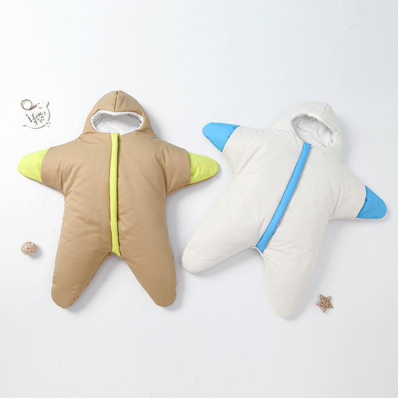 スリーパー ベビー 新生児 足付き 厚手 防寒 保温 あったか 綿100% 星柄 スター 寝冷え防止 ロンパース カバーオール 寝間着 秋冬 0歳児 1歳児