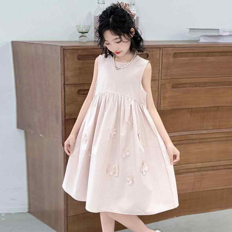 ワンピース 女の子 子供服 やわらか肌触り コットン 夏物 おしゃれ かわいい 花柄 ノースリーブ プリンセス Aライン ピンク ジュニア お出かけ 普段着 カジュアル リゾート