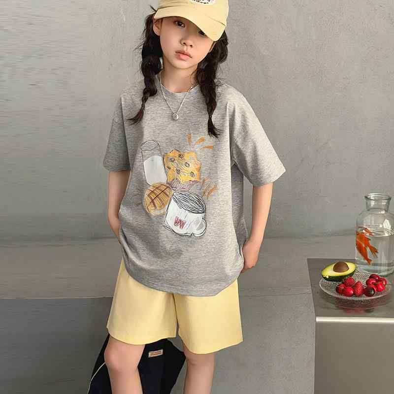 セットアップ 女の子 小学生 中学生 ジュニア 春夏 半袖 Tシャツ ショートパンツ 2点セット ゆったり カジュアル スポーツウェア プリント 薄手 綿素材 ルームウェア 普段着