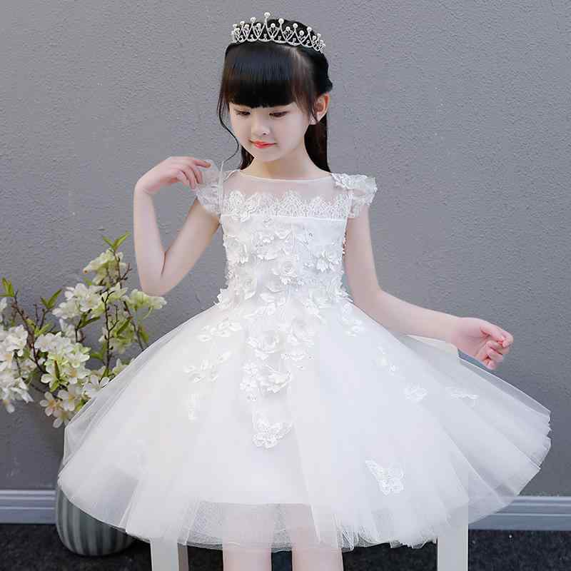 ワンピース 女の子 キッズ 子供 プリンセスドレス フォーマルドレス 白 ホワイト チュール ボリューム ふわふわ 結婚式 フラワーガール ピアノ発表会 演奏会 誕生日 パーティー セレモニー 春夏秋