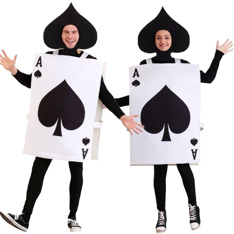 コスチューム 男女兼用 キッズ 大人 ハロウィン スペード柄 ハート柄 赤 黒 トランプ ロンパース つなぎ ジャンプスーツ パーティー イベント 演出 おもしろ コミカル ゲーム アニメ ロールプレイング コスプレ 衣装 帽子付き ポリエステル素材