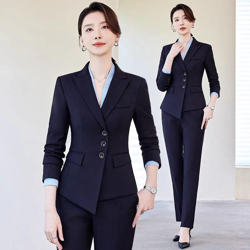 スーツ レディース ビジネス オフィス 通勤 面接 リクルート 就活 フォーマル 正装 事務服 制服 上品 スリムフィット 長袖 ジャケット スカート パンツ セットアップ ブルー