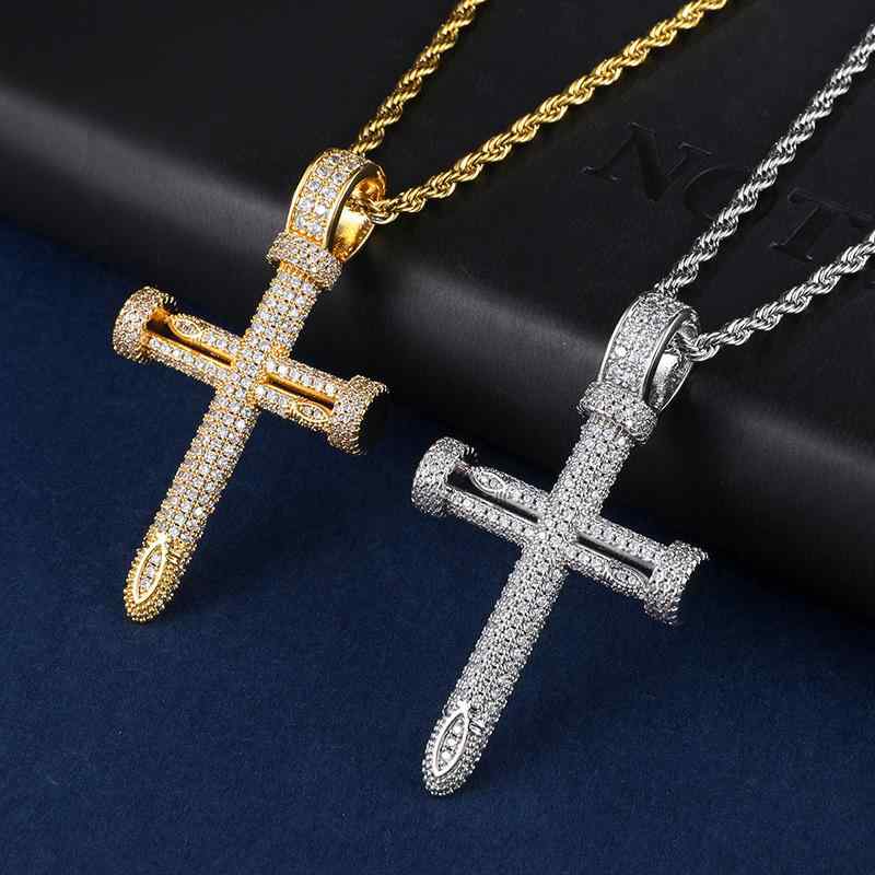 ネックレス 男女兼用 金メッキ ジルコニア 埋め込み クロス 十字架 ペンダント 麻花チェーン 上品 高級感 個性的 存在感 ヒップホップ ストリート ファッション おしゃれ アクセサリー ギフト プレゼント