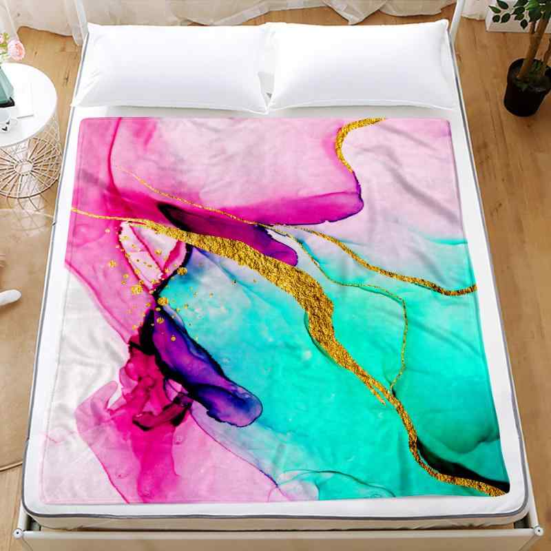 毛布 冷房対策 マイクロファイバー フランネル素材 ゴールドストライプ 大理石柄 3Dデジタルプリント 春夏 快適 洗える 軽量 トラベル お昼寝 ブランケット